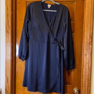 A New Day Satin Navy Long Sleeve Dress